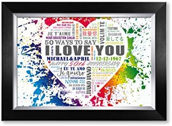 IPIC - 50 ways to say I love you. Personalized framed Artwork for Anniversary and Wedding gifts; Picture size: 18x12", Framed Size: 21x15 "