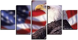 SDFRT Canvas Wall Art for Living Room American Animal Eagle Framed Canvas Art Print Poster for Home Decoration Gift-100 X 55 cm Direct Suspension with Frame Suspension