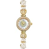 ROCOSJEWE R0262 Bracelet Watches for Women,Fashion Gold Dress Watch,Women's Pearl Bracelet Watch,Dazzling/Pink Dial,Adjustable Stainless Strap,Waterproof,Gift for Women