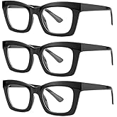 bullabulling 3 pack Oprah style Spring hinge Readers Blue Light Blocking Computer Square Reading Glasses for Women Men