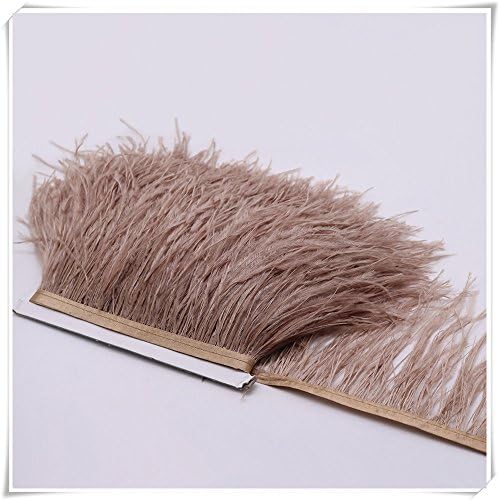 2 Yards Ostrich Feather Craft Fringe Trim with Satin Ribbon Tape for Dress Sewing Crafts Costumes Decoration (Coffee)
