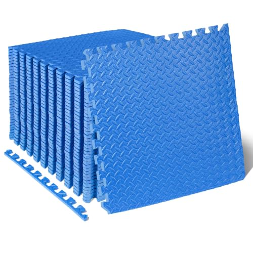 ProsourceFit Exercise Puzzle Mat 1/2-inch, Eva Interlocking Foam Floor Tiles for Home Gym, Workout Equipment, Kids Play Areas, Blue, 144 SQ FT - 36 Ti