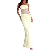 GORGLITTER Women's Lace Cut Out Bodycon Maxi Dresses Sleeveless Summer Hawaiian Prom Graduation Formal Long Sun Dress