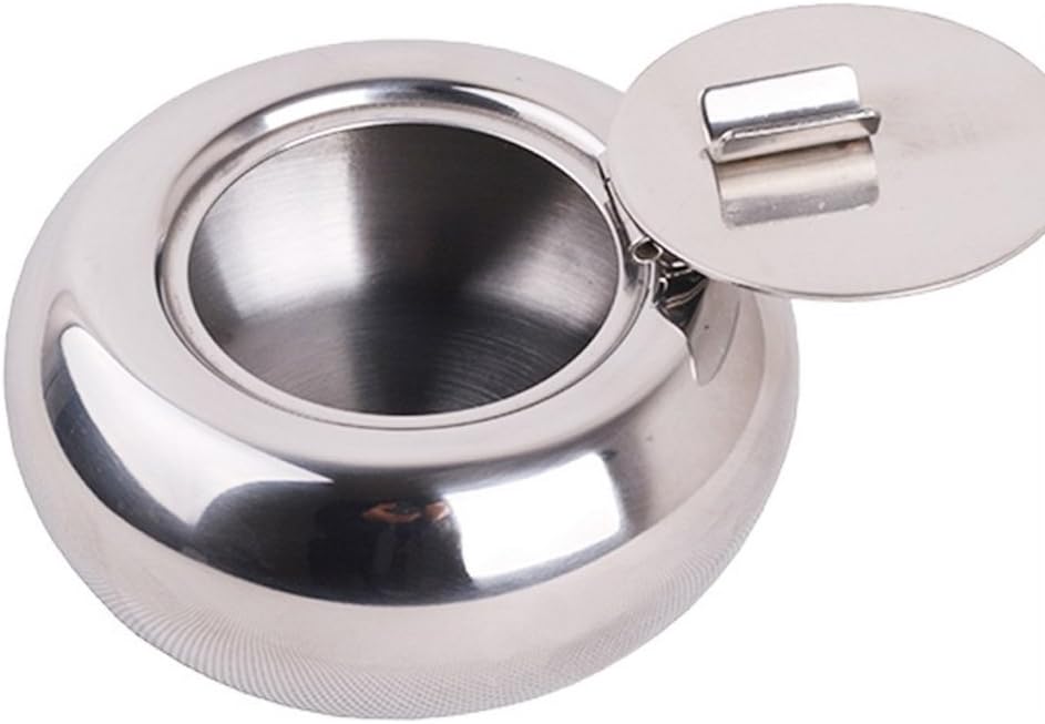 Ash tray Stainless Steel TOPIND Drum Shape Modern Windproof Smokeless Tabletop Ashtray Cigarette Cigar Ash Holder with Lid Cover Cigar Ash Tray
