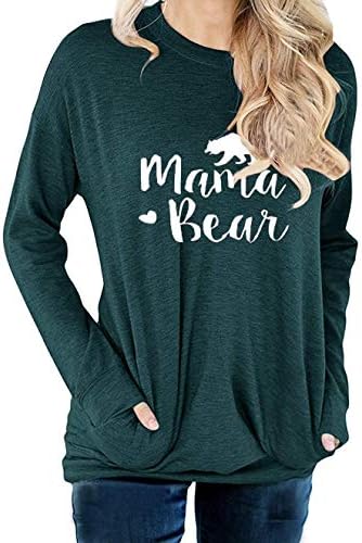 DATANE Women's Crew Neck Mama Bear Printed Sweatshirt T Shirt Top with Pockets