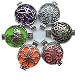 Julie Wang 6PCs Mix Style 30mm Silver Locket Essential Oil Aromatherapy Diffuser Pendant Necklace