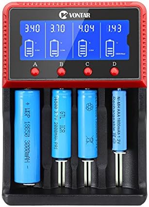 Universal Battery Charger,V VONTAR 4-Slot LCD Display Speedy Smart Charger for Rechargeable Batteries Ni-MH Ni-Cd AA AAA AAAA C Li-ion LiFePO4 IMR 10440 14500 16340 18650 RCR123 26650 22650