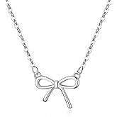SLUYNZ 925 Sterling Silver Bow Necklace Choker for Women Mother Wife Bow Ribbon Pendant Necklace Chain Minimalist