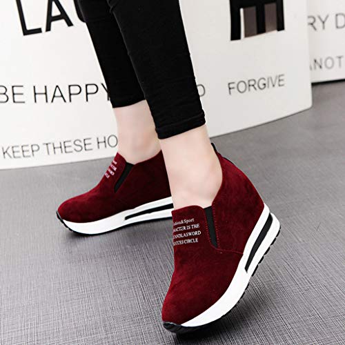 Women's Platform Wedges Walking Sneakers Flat Thick Bottom Shoes Slip On Ankle Boots (Wine -1, US:5.5)