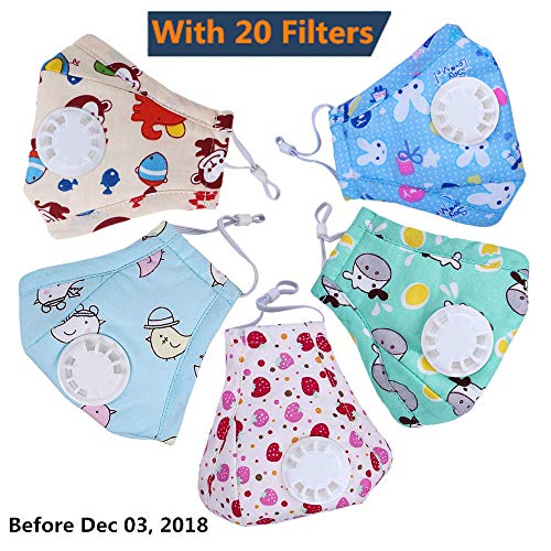 Ligart Kids Anti Pollution Mask with Activated Carbon N95 Filters Dust Mask Filtration Exhaust Gas Anti Pollen Allergy PM2.5 Air Filter Mask for Outdoor Activities 5Pcs
