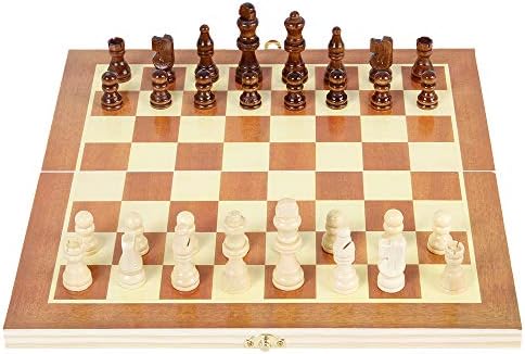 Dightyoho Wooden Travel Chess Set Backgammon Checkers Storage Board Portable for Portable Outdoor Party Family Activities