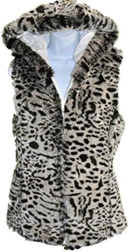 Kristen Blake Women's Reversible Soft Fur Hooded Animal Print Vest Medium
