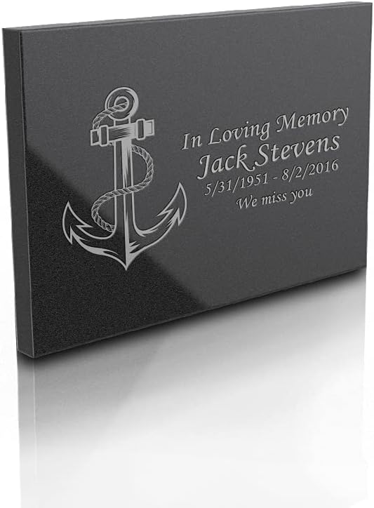 Plaques & Wall Art - GetUrns Custom Engraved Memorial Black Granite Plaque - Horizontal (Anchor, Small: 4