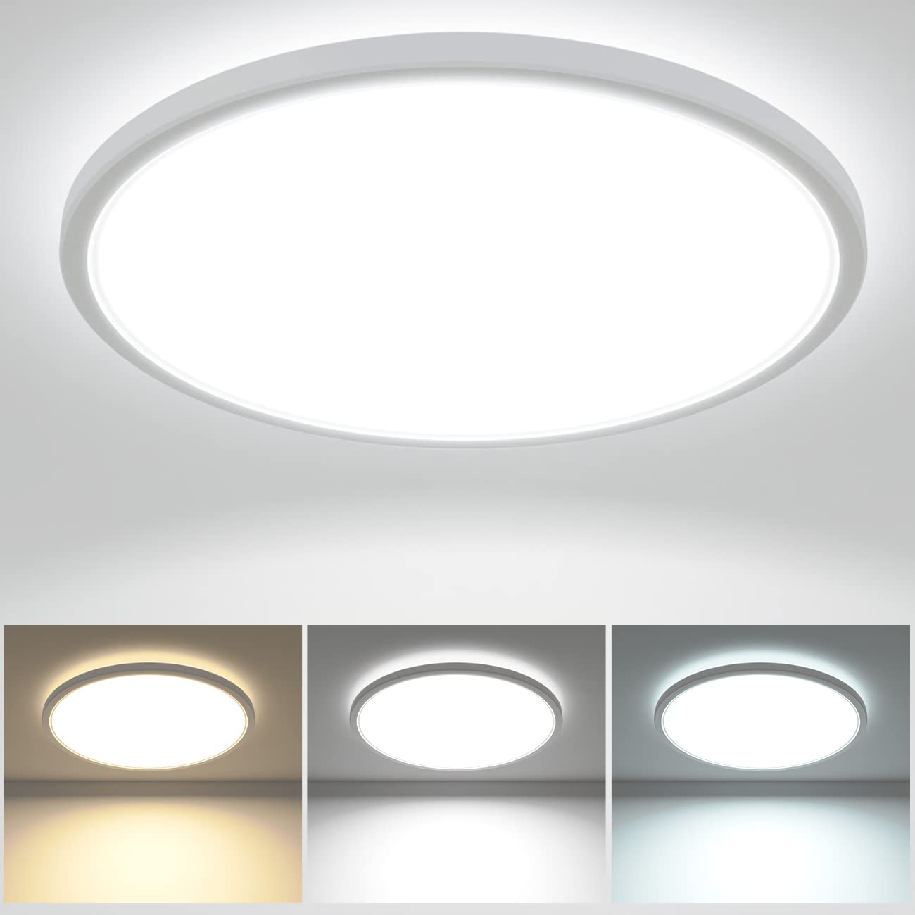 zemty 29W 3200LM LED Ceiling Light, 30cm Bathroom Lights Ceiling 3000K/4500K/6000K Waterproof, 3 Color Temperature Flush Ceiling Light, Round Ultra Thin for Bedroom, Bathroom, Living Room, Kitchen