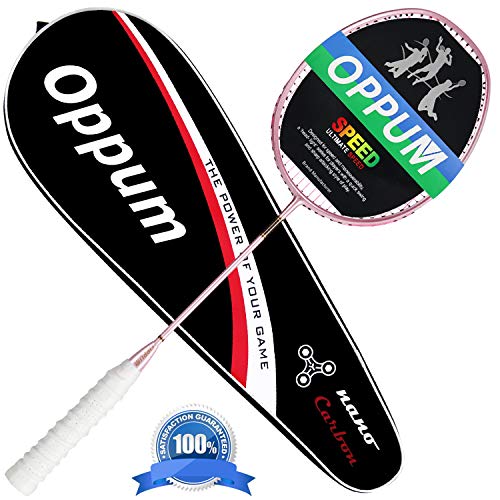 oppum Graphite Badminton Racket Integral Moulding Craft Racket Full Carbon Fiber Material Lightweight 1 Player Badminton Racquet-Pink