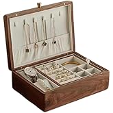 Bescott 2 Layer Solid Black Walnut Wooden Jewelry Box for Women Wood Vintage Organizer for Men Earrings Rings Necklaces Bracelet Watch Storage Mother's Day Gift