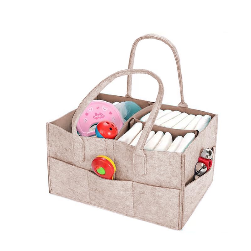 Photo 1 of Diaper Caddy, Large Capacity Diaper Bag with Handle, Multi-Pocket Car Caddy, Portable Organizer for Diapers and Wipes - Khaki (15'' L × 10'' W × 7'' H)