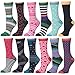 12 Pack Women Colorful Patterned Fashion Crew Socks by Frenchic (Red Love)