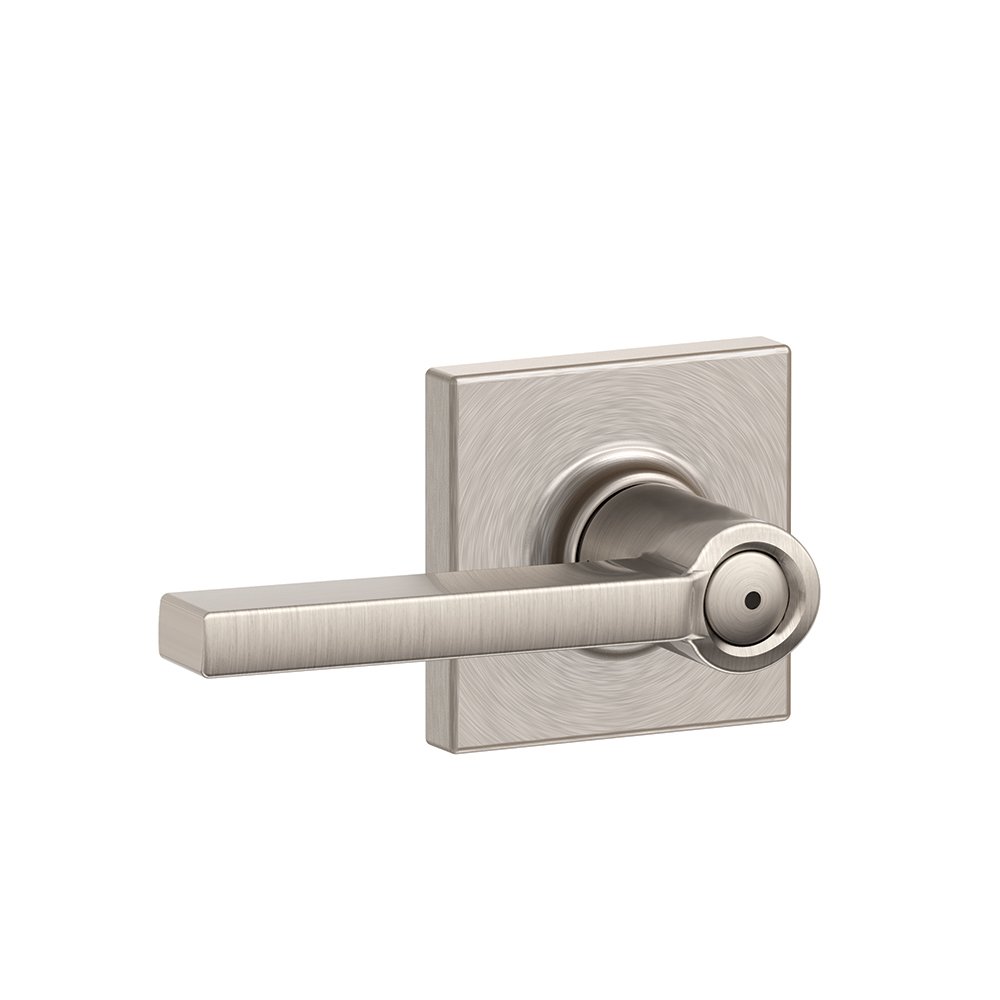 Schlage F40 LAT 619 COL Latitude Door Lever with Collins Trim, Bed & Bath Privacy Lock, Satin Nickel