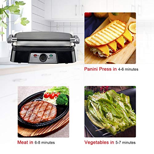 Panini Maker 2 Slice Panini Press Grill, Non-stick Sandwich Maker with Removable Drip Tray and Temperature Control, Opens 180 Degrees for Sandwich, Steaks, Grilled fish