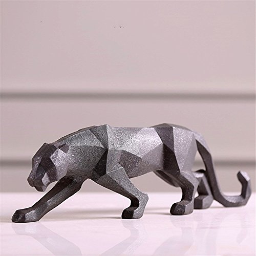 Resin Abstract Black Panther Sculpture Figurine Handicraft Home Desk Decor Geometric Resin Wildlife Leopard Statue Craft