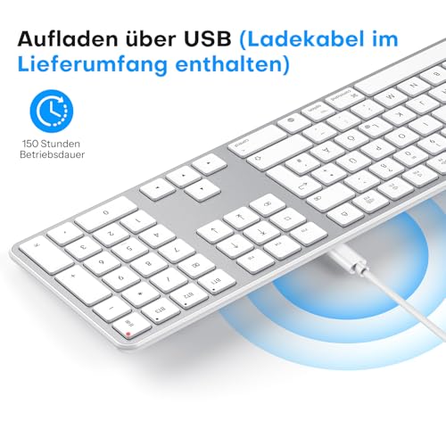 OMOTON Mac Keyboard Mouse Set Wireless for MacBook Air/Pro/iMac/iMac Pro/Mac Mini, Bluetooth Wireless Keyboard QWERTZ with Mouse, Rechargeable, Multi-Device, Ergonomic, Quiet Typing, German Layout