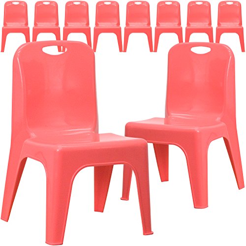 Flash Furniture 10 Pk. Red Plastic Stackable School Chair with Carrying Handle and 11'' Seat Height