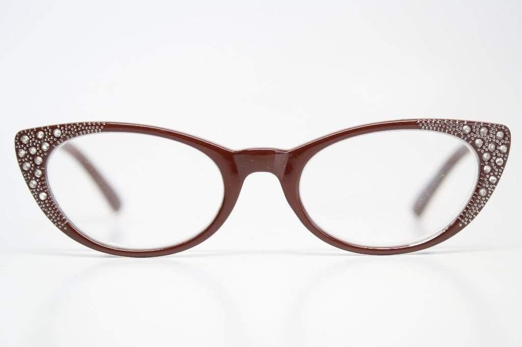 Rhinestone Cat Eye Reading Glasses Vintage Style Pointy Cat Readers (+2.25, Red)