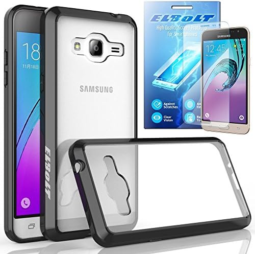 ElBolt Dual Layer Air Hybrid AIRID Bumper Case with HD Screen Protector for Samsung Galaxy J3 (2016) Amp Prime - Black