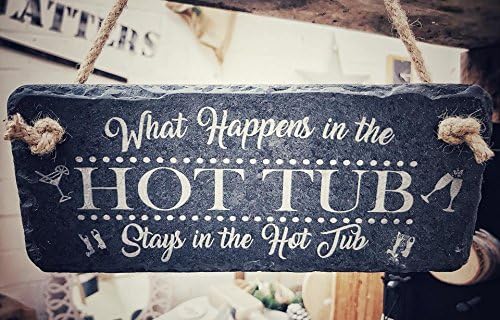 Hot Tub Slate Sign for Garden | Complete with Rope for Hanging | Perfect Home Accessory for Hot Tub Lovers | 25x12cm