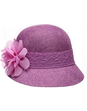 Women's Gatsby Linen Cloche Hat With Lace Band And Flower
