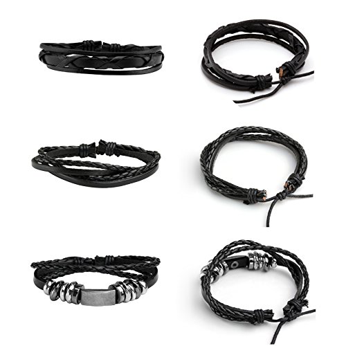 MILAKOO 12 Pcs Braided Leather Bracelets for Men Women Cuff Bracelet, Adjustable