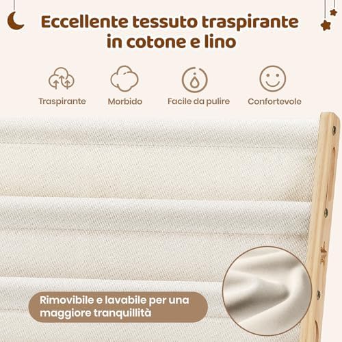 Libreria Montessori per Bambini Con 6 Scomparti in Tessuto Oxford - Libreria per Bambini in Legno Naturale - Libreria Montessori Con Bordi Arrotondati e Design Spazio-Saving(Naturale)