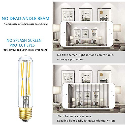 T10 Led Tube Bulb, 8W Dimmable Led Tubular Bulbs,80-100Watt Incandescent Bulb Equivalent, 4000K Daylight,900lm,Clear Glass, E26 Base Lamp Edison Bulb, for Cabinet Display Cabinet etc,No Flicker,3 Pack