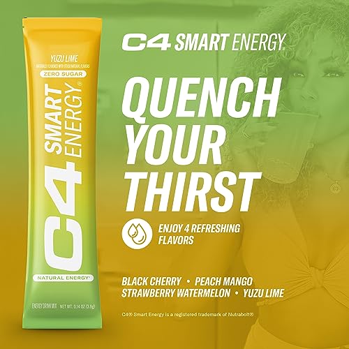 CELLUCOR C4 SMART ENERGY POWDER STICK PACKS – SUGAR FREE PERFORMANCE FUEL & NOOTROPIC BRAIN BOOSTER, COFFEE SUBSTITUTE OR ALTERNATIVE | YUZU LIME – 14 COUNT