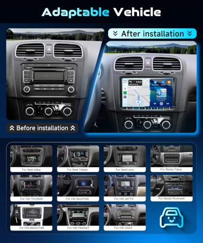 Motorsi Autoradio 4+64G con Carplay Wireless/Android Auto per VW Volkswagen Golf 5 6 Jetta Passat Tiguan Seat Touran Skoda ,con 9 “ HD Schermo Bluetooth/USB/Type-C/EQ,5G WiFi ,GPS ,telecamera