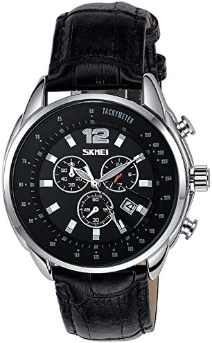 INWET Classic Men's Quartz Watch,Black Dial with Date Calendar,Leather Strap