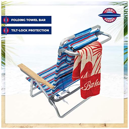 Tommy Bahama 5Position Classic Lay Flat Folding Backpack Beach Chair