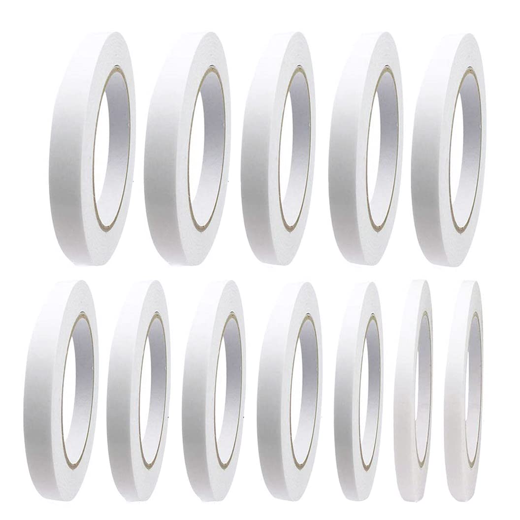 12 Rolls Double Sided Tape, 5/6/8/10/12/15/18/20 mm Wide 144 Meters Long Adhesive Sticky Tapes for Crafts, Arts, Scrapbooking, Photos, Wallpaper, Card and Gift Wrapping