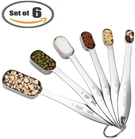 EBrand Tec 6Piece Heavy Duty Stainless Steel Metal Measuring Spoon Set - Measuring Cup Measuring Scoops Sauce Spoon Toiletry Kit for Dry or Liquid, Fits in Spice Jar