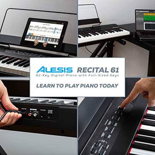 Alesis Recital 61 61 Key Digital Piano Keyboard with Semi Weighted Keys, 20W Speakers, 10