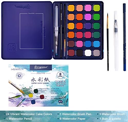 Watercolor paint set with vibrant colors, 36 pieces.