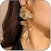 Gold Statement Large Dangle Flower Earrings for Women Dangling Boho Big Long Floral Drop Chandelier Earring Unique Hippie Prom Vacation Jewelry Trendy