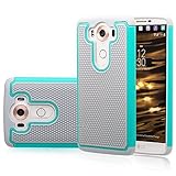 LG V10 Case, GOOQ Solid Shockproof Silicone + Hard Case Cover Durable Luxury Stylish Design Dual layer Protection Defender Anti-scratch Anti-slip Hard Slim Case Cover for LG V10(Gray/Turquoise)