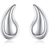 AXELUNA Sterling Silver Teardrop Earrings Chunky Hoop Earrings for Women Waterdrop Hollow Open Jewelry Gift