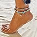 CHRAN Starfish Sea Turtle Anklets Multi Layered Turquoise Stone Beads Boho Beach Charm Anklet for Women