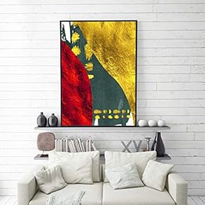 Framed Canvas Home Artwork Decoration Golden Abstract Style Canvas Wall Art for Living Room, Bedroom - 16x24 inches