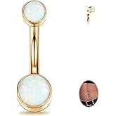 FUNLMO Titanium Belly Button Ring 14G Belly Button Piercing Internally Threaded Belly Ring Opal Floating Navel Piercing Jewelry Flat Back Navel Ring 10mm