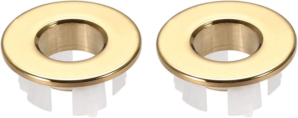 sourcing map Sink Basin Trim Overflow Cover Copper Insert in Hole Round Caps Gold Tone 2Pcs