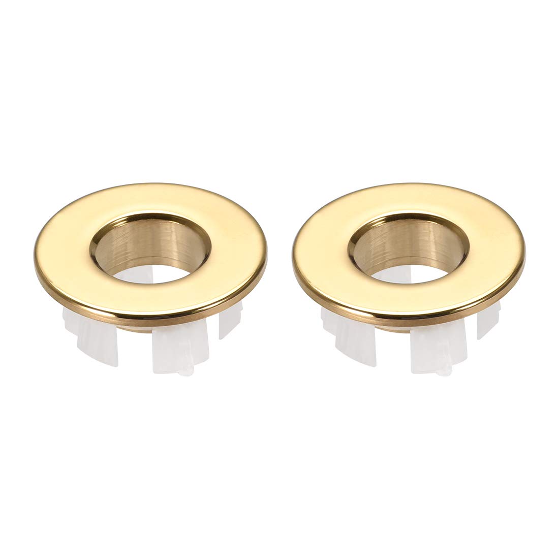 sourcing map Sink Basin Trim Overflow Cover Copper Insert in Hole Round Caps Gold Tone 2Pcs